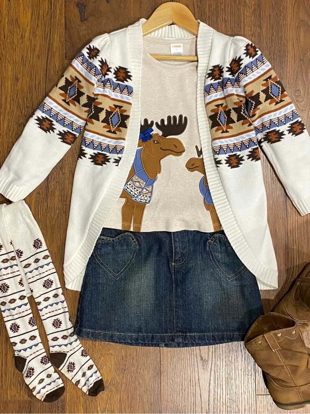 Gymboree Girls ‘Montana Mountain’ 3-Piece Set: Cardigan, Top, Tights Size 5T